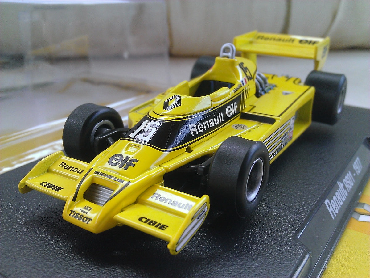 Figurine Renault RS01 F1 1977, échelle 1:43 – Conducteur Jabouille, Diecast Ixo, Vitrine